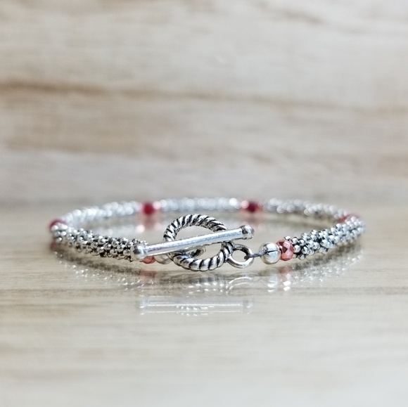 Rose Gold & Ruby Beaded Gemstone Toggle Bracelet - Picture 4 of 7